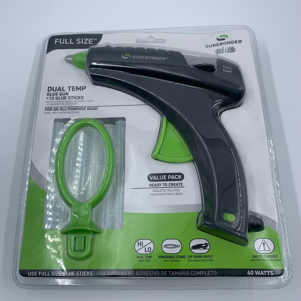 Surebonder Dual Temp Glue Gun Full Size Black New 40W Value Pack 12 Glue Sticks